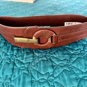 Elegant Brown Waist Belt with Gold Buckle